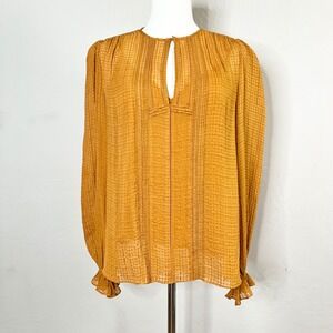 Vanessa Bruno Sheer Textured Gauze Keyhole Blouse Long Sleeve Orange 38 US 4